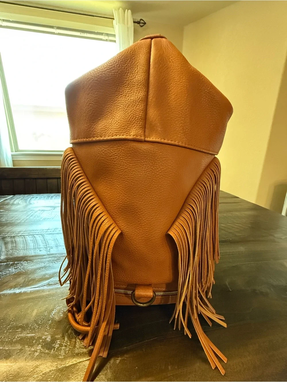 Fringe Convertible Women’s Backpack - Tan Pleather